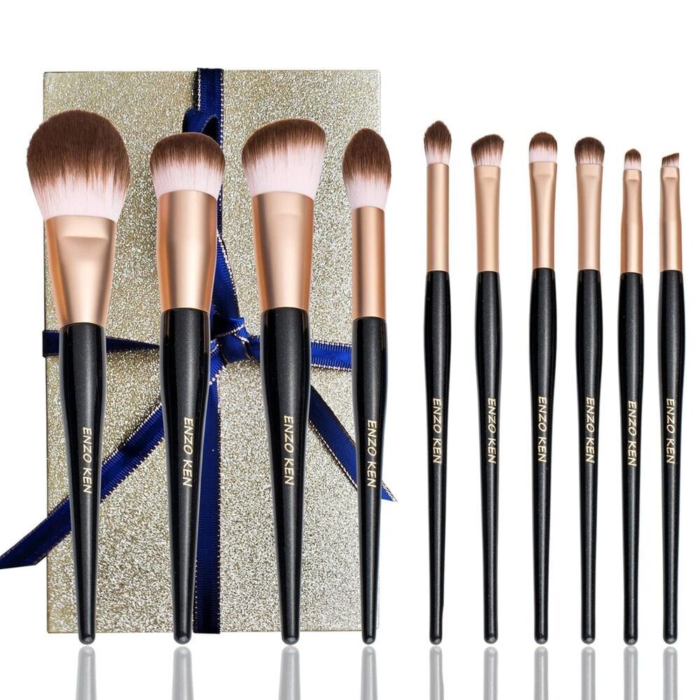 Black Professional Natural Bristle Hair Makeup Brushes Set With Case
